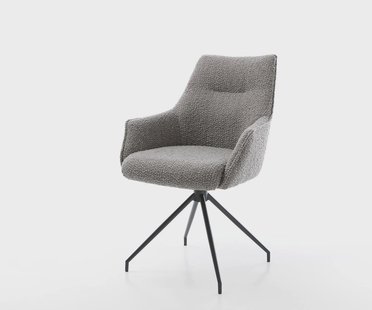 DELIFE Draaistoel Alja-Flex met armleuning bouclé zilver grijs kruisframe conisch zwart 180° draaibaar pocketveer kern