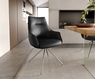 DELIFE Draaistoel Alja-Flex met armleuning echt leer zwart kruisframe conisch roestvrij staal 180° draaibaar pocketveer kern