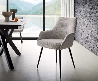 DELIFE Eetkamerstoel Alja-Flex met armleuning koord zilver grijs 4-poot conisch zwart pocketveer kern