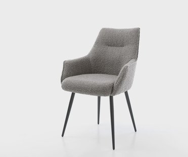 DELIFE Eetkamerstoel Alja-Flex met armleuning bouclé zilver grijs 4-poot conisch zwart pocketveer kern