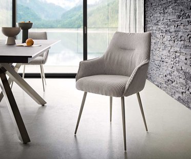 DELIFE Eetkamerstoel Alja-Flex met armleuning koord zilver grijs 4-poot conisch roestvrij staal pocketveer kern