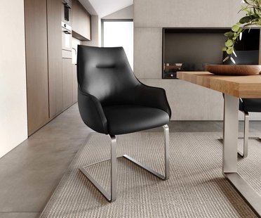 DELIFE Sledemodel Alja-Flex met armleuning echt leer zwart sledemodel vlak roestvrij staal pocketveer kern