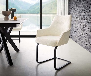 DELIFE Sledemodel Alja-Flex met armleuning bouclé wit sledemodel vlak zwart pocketveer kern