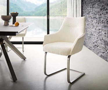 DELIFE Sledemodel Alja-Flex met armleuning bouclé wit sledemodel vlak roestvrij staal pocketveer kern