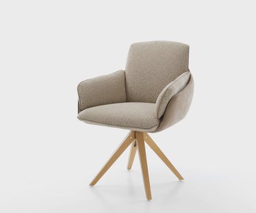 DELIFE Draaistoel Luan-Flex met armleuning materiaalmix mud houten frame hoekig natuur 180° draaibaar