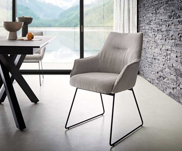 DELIFE Eetkamerstoel Alja-Flex met armleuning koord zilver grijs slipframe zwart pocketveer kern