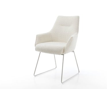 DELIFE Eetkamerstoel Alja-Flex met armleuning bouclé wit slipframe roestvrij staal pocketveer kern