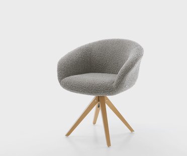 DELIFE Draaistoel Vinka-Flex met armleuning bouclé zilver grijs houten frame hoekig natuur 180° draaibaar pocketveer kern