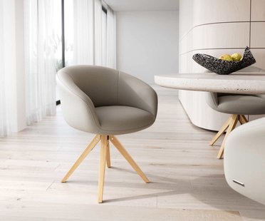 DELIFE Draaistoel Vinka-Flex met armleuning echt leer mud houten frame hoekig natuur 180° draaibaar pocketveer kern