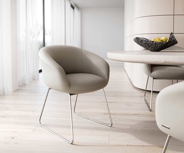 DELIFE Eetkamerstoel Vinka-Flex met armleuning echt leer mud slipframe roestvrij staal pocketveer kern