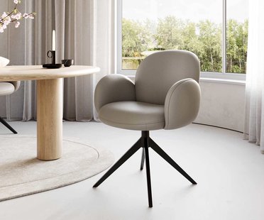 DELIFE Draaistoel Nube-Flex met armleuning echt leer mud kruisframe breed zwart 360° draaibaar pocketveer kern