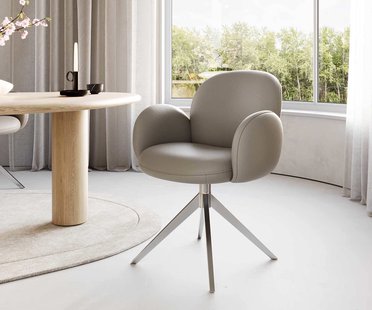 DELIFE Draaistoel Nube-Flex met armleuning echt leer mud kruisframe breed roestvrij staal 360° draaibaar pocketveer kern