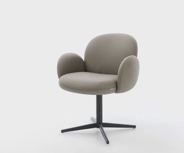 DELIFE Draaistoel Nube-Flex met armleuning echt leer mud kruispoot zwart 360° draaibaar pocketveer kern