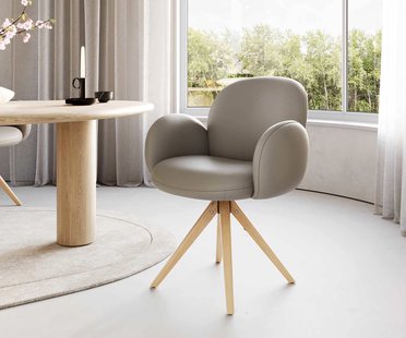 DELIFE Draaistoel Nube-Flex met armleuning echt leer mud houten frame hoekig natuur 180° draaibaar pocketveer kern