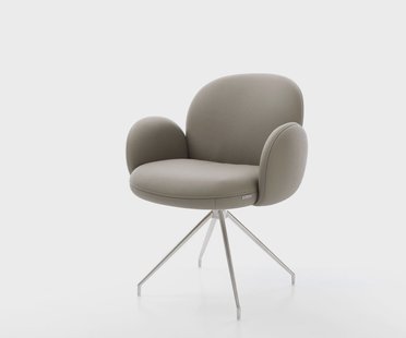 DELIFE Draaistoel Nube-Flex met armleuning echt leer mud kruisframe conisch roestvrij staal 180° draaibaar pocketveer kern