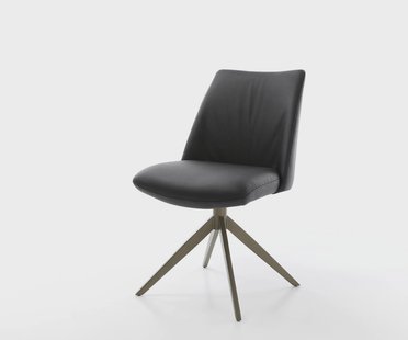 DELIFE Draaistoel Elso-Flex echt leer zwart kruisframe breed afwerking met titanium 360° draaibaar pocketveer kern