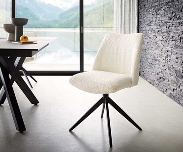 DELIFE Draaistoel Elso-Flex bouclé wit kruisframe breed zwart 360° draaibaar pocketveer kern