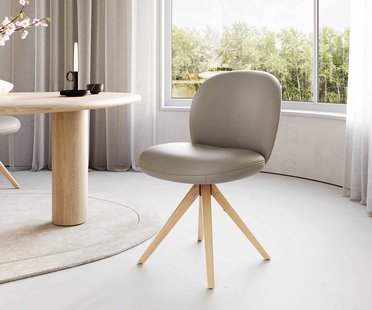 DELIFE Draaistoel Nube-Flex echt leer mud houten frame hoekig natuur 180° draaibaar pocketveer kern