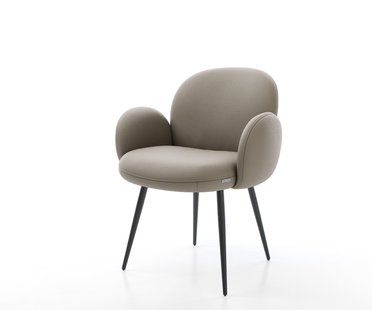 DELIFE Eetkamerstoel Nube-Flex met armleuning echt leer mud 4-poot conisch zwart pocketveer kern