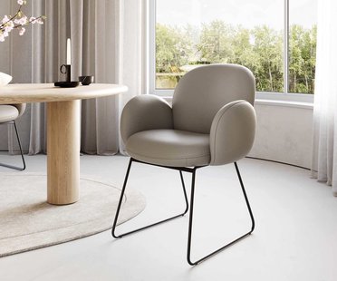 DELIFE Eetkamerstoel Nube-Flex met armleuning echt leer mud slipframe zwart pocketveer kern