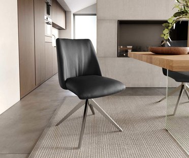 DELIFE Draaistoel Elso-Flex echt leer zwart kruisframe breed roestvrij staal 360° draaibaar pocketveer kern