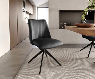 DELIFE Draaistoel Elso-Flex echt leer zwart kruisframe breed zwart 360° draaibaar pocketveer kern