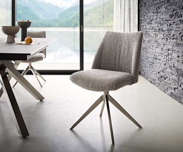 DELIFE Draaistoel Elso-Flex bouclé zilver grijs kruisframe breed roestvrij staal 360° draaibaar pocketveer kern