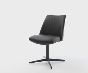 DELIFE Draaistoel Elso-Flex echt leer zwart kruispoot zwart 360° draaibaar pocketveer kern