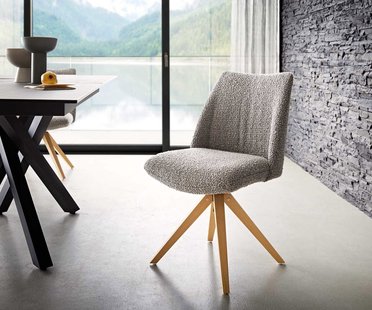 DELIFE Draaistoel Elso-Flex bouclé zilver grijs houten frame hoekig natuur 180° draaibaar pocketveer kern