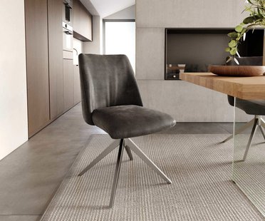 DELIFE Draaistoel Elso-Flex microvelours antraciet vintage kruisframe breed roestvrij staal 360° draaibaar pocketveer kern