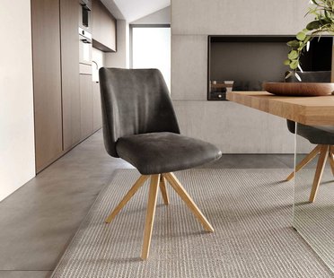 DELIFE Draaistoel Elso-Flex microvelours antraciet vintage houten frame hoekig natuur 180° draaibaar pocketveer kern