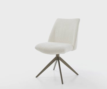 DELIFE Draaistoel Elso-Flex bouclé wit kruisframe breed afwerking met titanium 360° draaibaar pocketveer kern