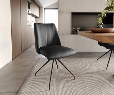 DELIFE Draaistoel Elso-Flex echt leer zwart kruisframe conisch zwart 180° draaibaar pocketveer kern