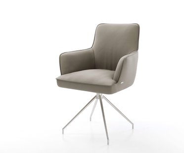 DELIFE Draaistoel Heira-Flex met armleuning echt leer mud kruisframe conisch roestvrij staal 180° draaibaar pocketveer kern