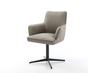 DELIFE Draaistoel Heira-Flex met armleuning echt leer mud kruispoot zwart 360° draaibaar pocketveer kern