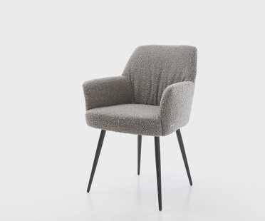 DELIFE Eetkamerstoel Xana-Flex met armleuning bouclé zilver grijs 4-poot conisch zwart pocketveer kern