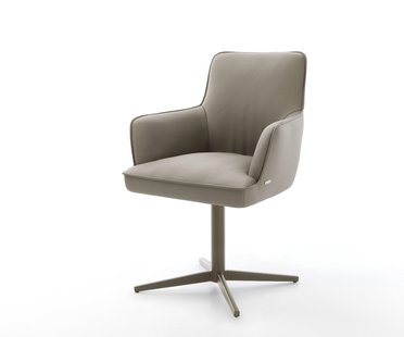 DELIFE Draaistoel Heira-Flex met armleuning echt leer mud kruispoot afwerking met titanium 360° draaibaar pocketveer kern