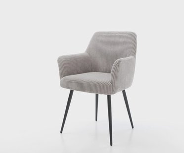 DELIFE Eetkamerstoel Xana-Flex met armleuning koord zilver grijs 4-poot conisch zwart pocketveer kern