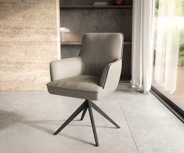 DELIFE Draaistoel Heira-Flex met armleuning echt leer mud kruisframe breed zwart 360° draaibaar pocketveer kern