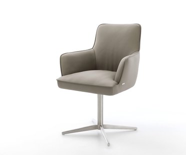 DELIFE Draaistoel Heira-Flex met armleuning echt leer mud kruispoot roestvrij staal 360° draaibaar pocketveer kern