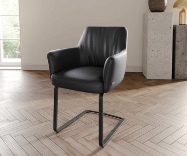 DELIFE Sledemodel Xana-Flex met armleuning echt leer zwart sledemodel vlak zwart pocketveer kern