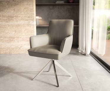 DELIFE Draaistoel Heira-Flex met armleuning echt leer mud kruisframe breed roestvrij staal 360° draaibaar pocketveer kern