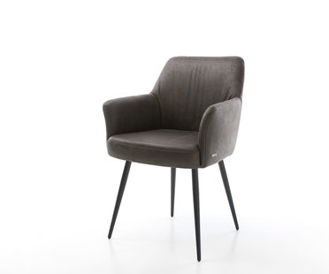 DELIFE Eetkamerstoel Xana-Flex met armleuning microvelours antraciet vintage 4-poot conisch zwart pocketveer kern