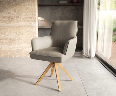 DELIFE Draaistoel Heira-Flex met armleuning echt leer mud houten frame hoekig natuur 180° draaibaar pocketveer kern