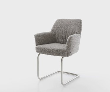 DELIFE Sledemodel Xana-Flex met armleuning bouclé zilver grijs sledemodel rond roestvrij staal pocketveer kern