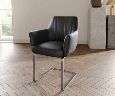 DELIFE Sledemodel Xana-Flex met armleuning echt leer zwart sledemodel vlak roestvrij staal pocketveer kern