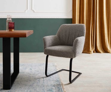 DELIFE Sledemodel Xana-Flex met armleuning bouclé zilver grijs sledemodel vlak zwart pocketveer kern