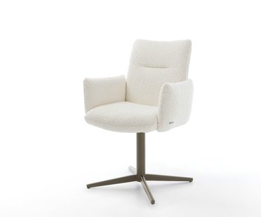 DELIFE Draaistoel Jova-Flex met armleuning bouclé wit kruispoot afwerking met titanium 360° draaibaar pocketveer kern