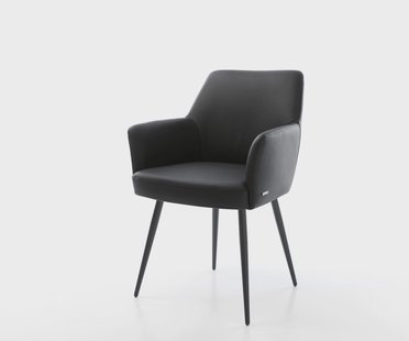 DELIFE Eetkamerstoel Xana-Flex met armleuning echt leer zwart 4-poot conisch zwart pocketveer kern