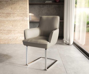 DELIFE Sledemodel Heira-Flex met armleuning echt leer mud sledemodel vlak roestvrij staal pocketveer kern